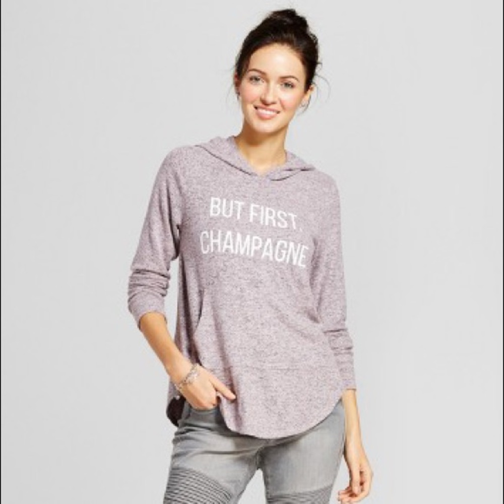 ‘But First Champagne’ Soft Hoodie Sweatshirt- Sz L